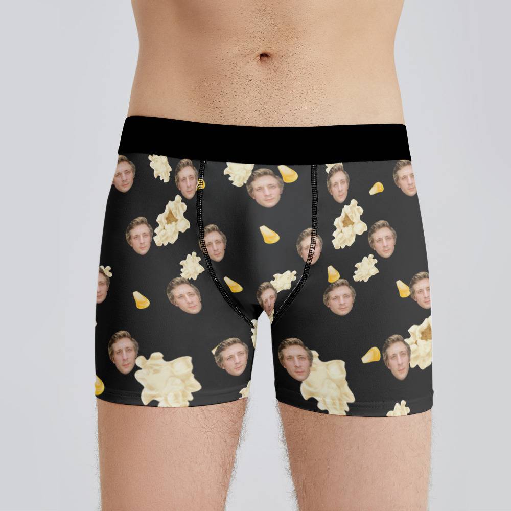 The Bear Boxers Custom Photo Boxers Men's Underwear Popcorn Boxers Black