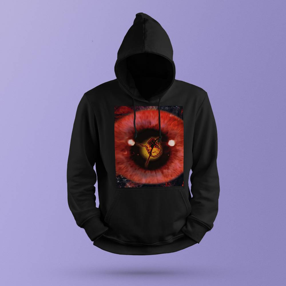 Black hoodie shop with red inside